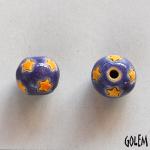 round bead, yellow/orange stars on purple