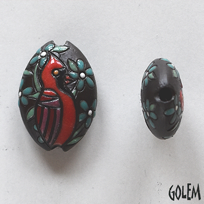 Cardinal, Spring, dark clay - almond bead size M