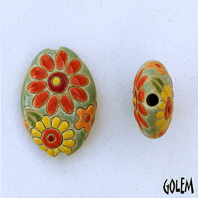 Flowers, stoneware almond bead size M