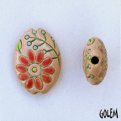 Flowers, stoneware almond bead size M