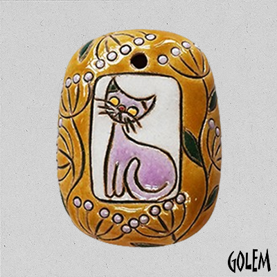 Pink kitty - oval rectangle pendant