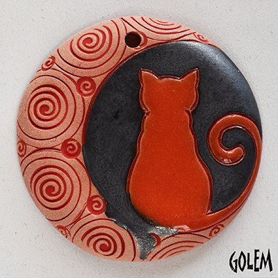 Sunset cat - large round pendant