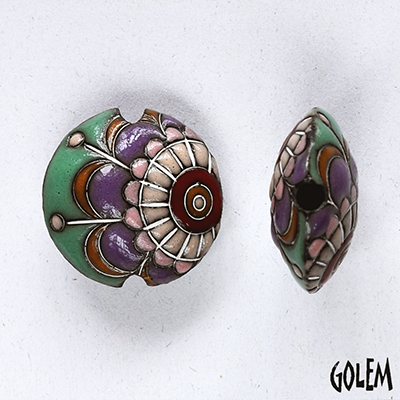 Paisley - purple & jade, lentil bead size M