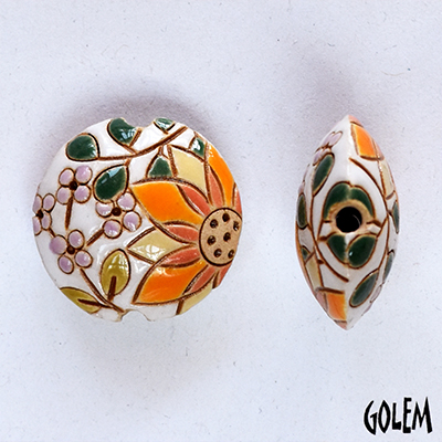 Spring yellow flowers on white lentil bead size M