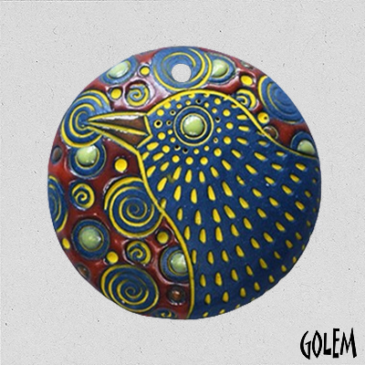 Bird on blue, round domed pendant