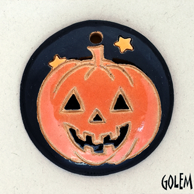 round domed pendant, Jack-o-Lantern