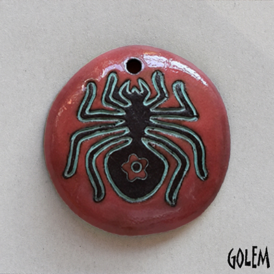 Round pendant, Spider, Salsa & Turquoise on dark