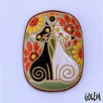 Oval Rectangle Pendant, black & white cat