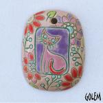 Kitty with flowers - oval rectangle pendant